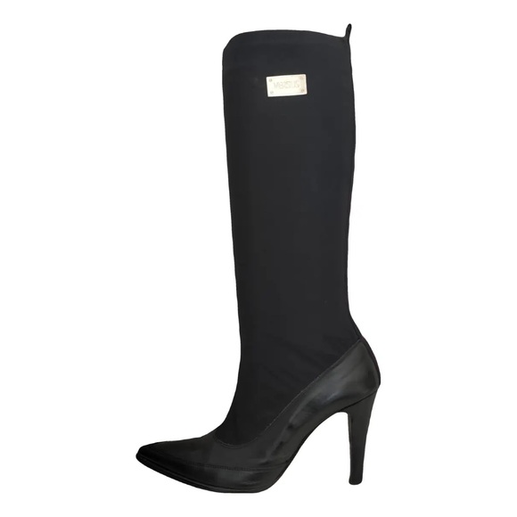 Black and Pink Knee-High Women's Boots - Picture 3 of 7
